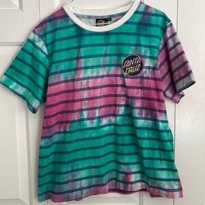 Santa Cruz Skateboards Teal & Pink Striped Tie-Dye Tee